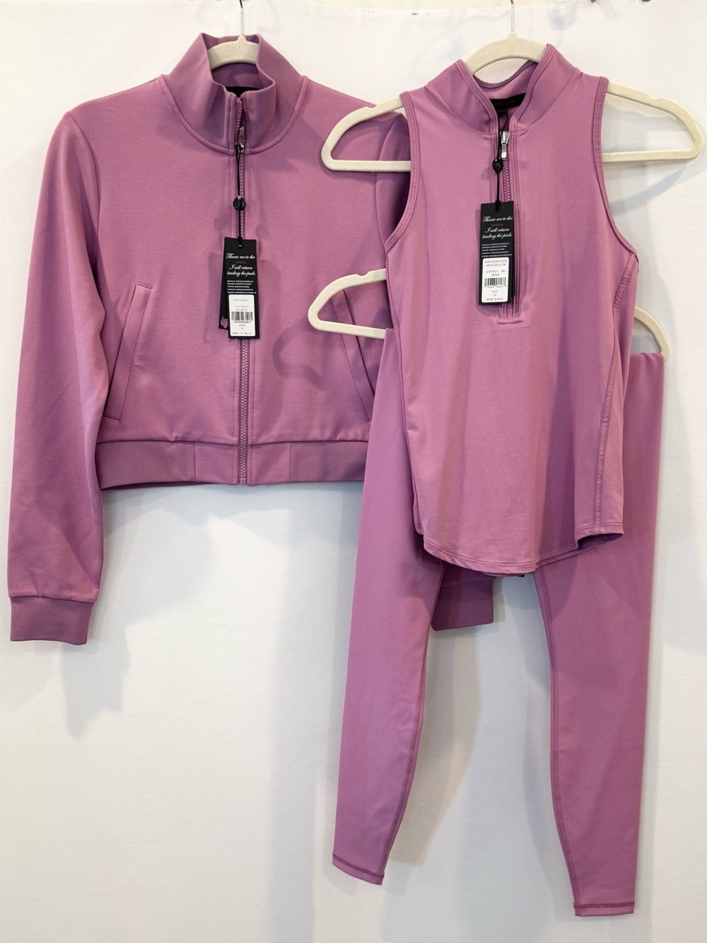 NWT Greyson 3 Piece Athletic Set Jacket Top Leggings Drea Cleo Vesta Peony XS